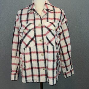 ZARA Plaid Oversized Italian Fabric Shacket Shirt Jacket - Cream Red & Black  XS